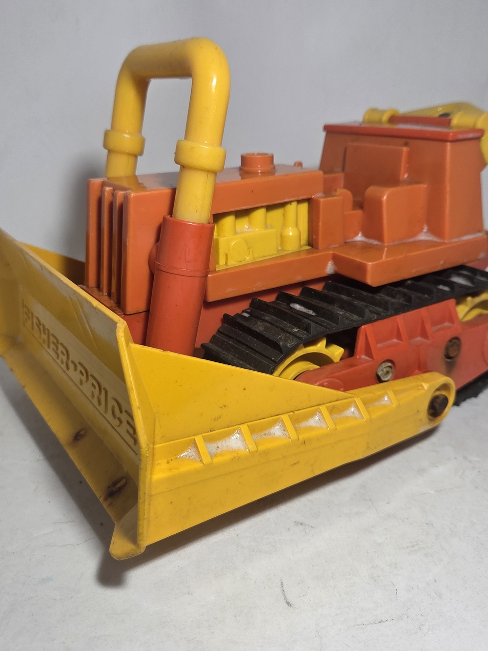Vintage Fisher-Price Construction Bulldozer #320 Toy with Blade & Winch Hook